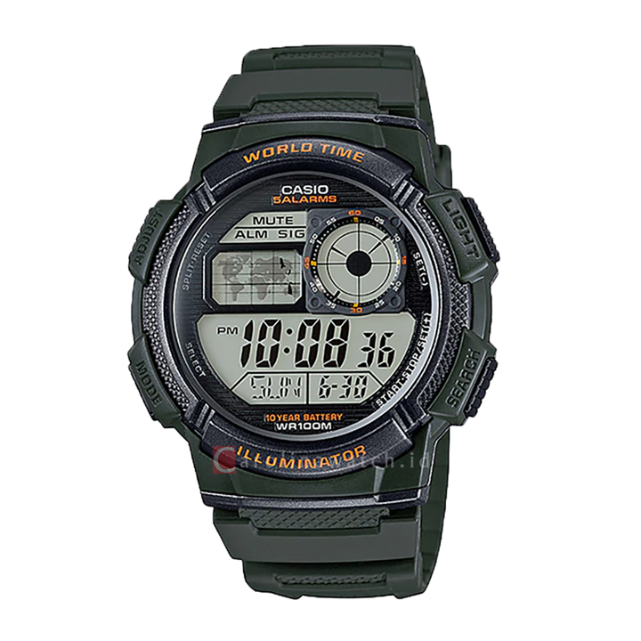 Jam Tangan Casio General AE-1000W-3A Men 10 Year Battery Water Resistance 100M Green Resin Band