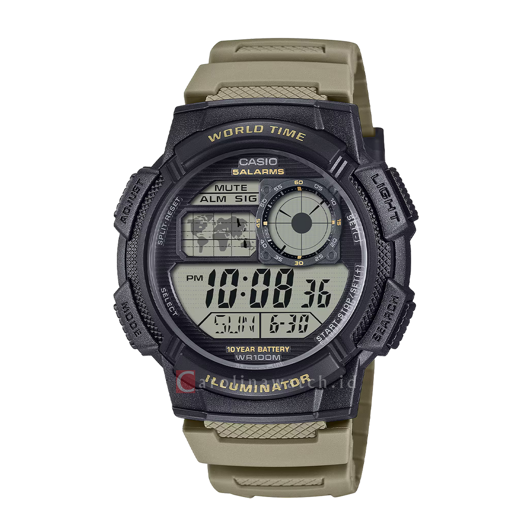 Jam Tangan Casio AE-1000W-5A Men Digital Dial Brown Resin Band