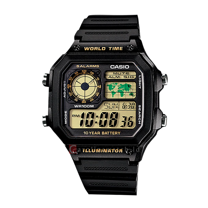 Jam Tangan Casio General AE-1200WH-1B Men Digital Dial Black Rubber Strap