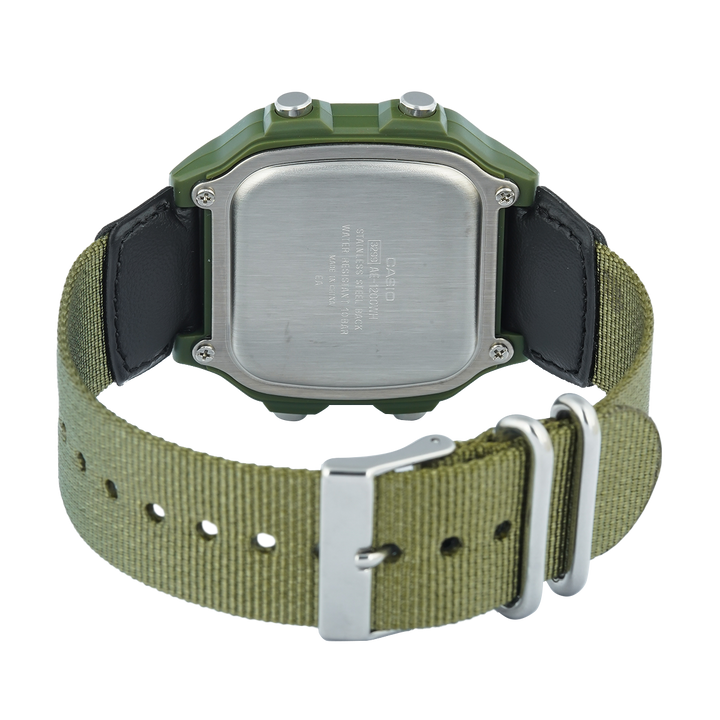 Jam Tangan Casio General AE-1200WHB-3B Men Digital Dial Green Fabric Band