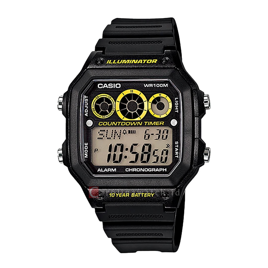 Jam Tangan Casio General AE-1300WH-1A Men Digital Dial Black Resin Band