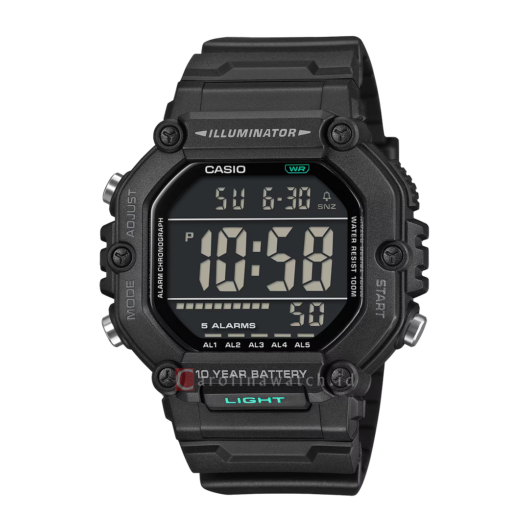 Jam Tangan Casio General AE-1600HX-1B Men Black Digital Dial Black Resin Band