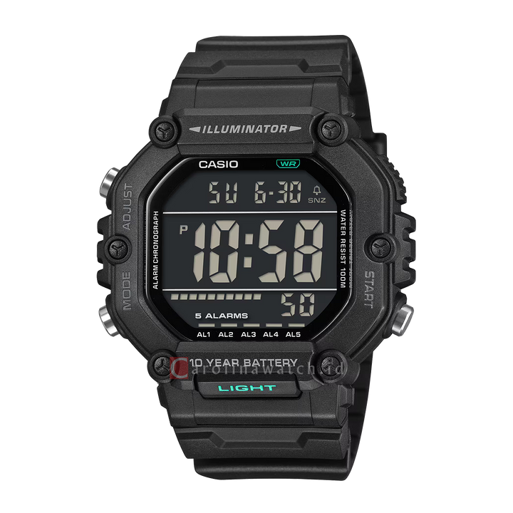 Jam Tangan Casio General AE-1600HX-1B Men Black Digital Dial Black Resin Band