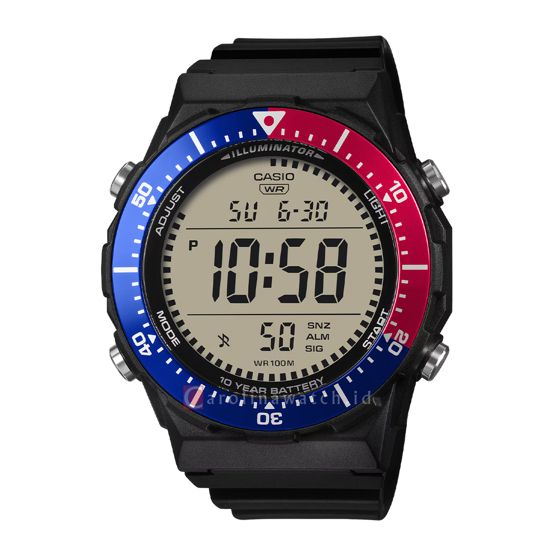 Jam Tangan Casio General AE-1700H-1A2 Men Pepsi Bezel Digital Dial Black Resin Band