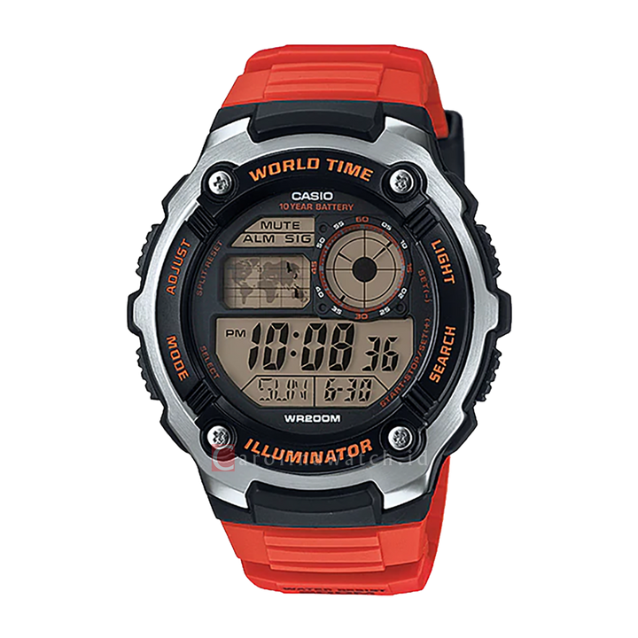 Jam Tangan Casio General AE-2100W-4A Men Digital Dial Red Resin Band