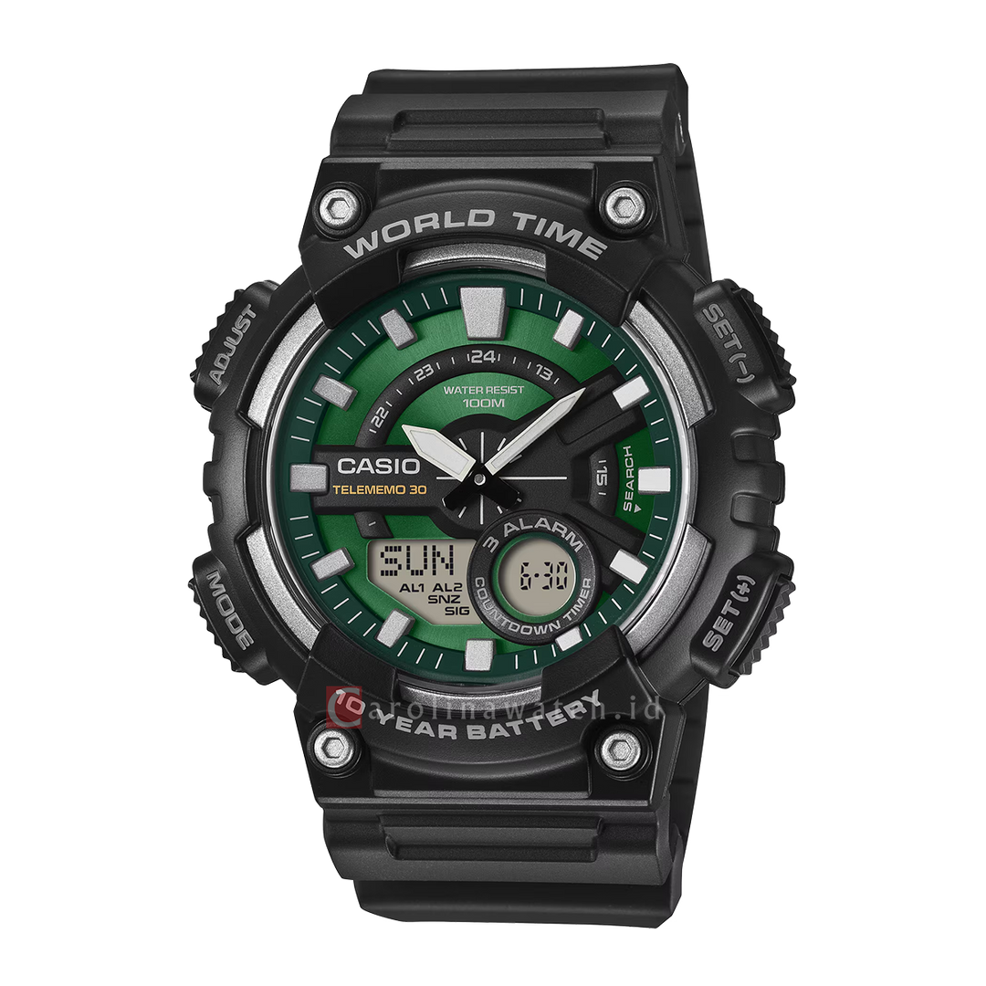 Jam Tangan Casio Analog-Digital Combination AEQ-110W-3A2 Men Analog-Digital Dial Black Resin Band