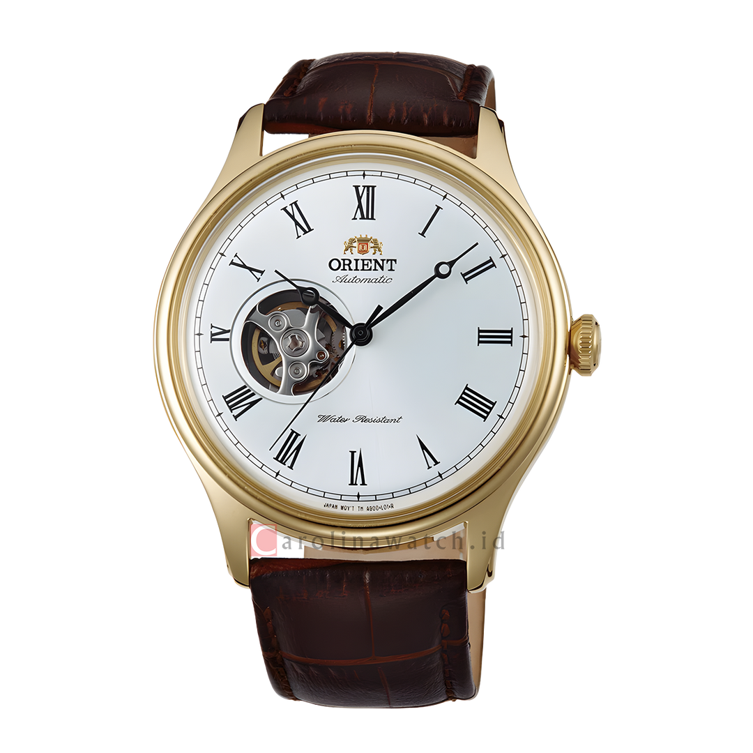 Jam Tangan Orient AG00002W Classic Automatic Men Silver White Dial Brown Leather Strap