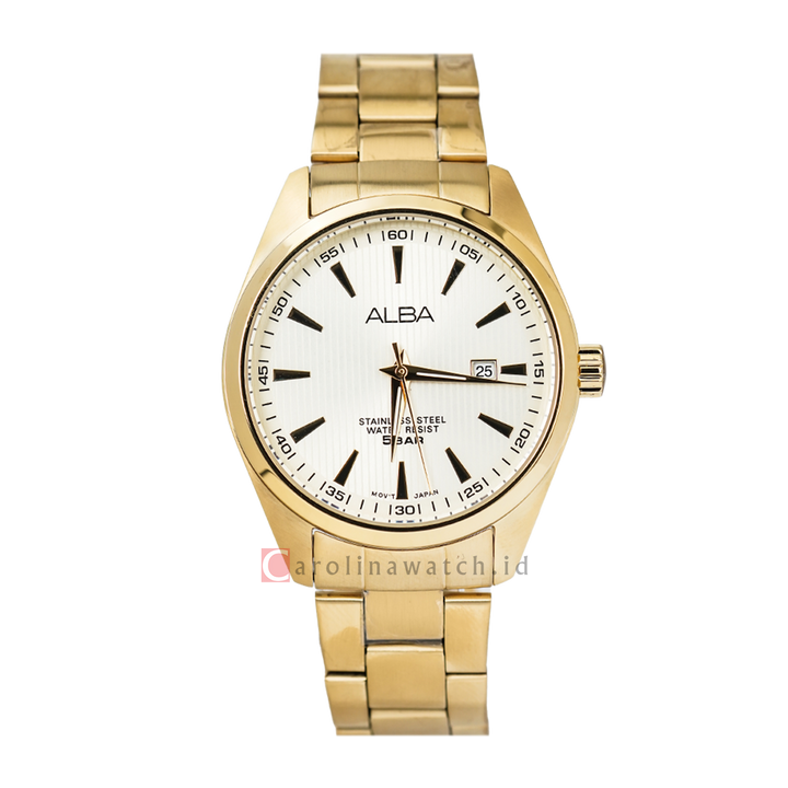 Jam Tangan ALBA Fashion AG8384X1 Men White Dial Gold Stainless Steel Strap