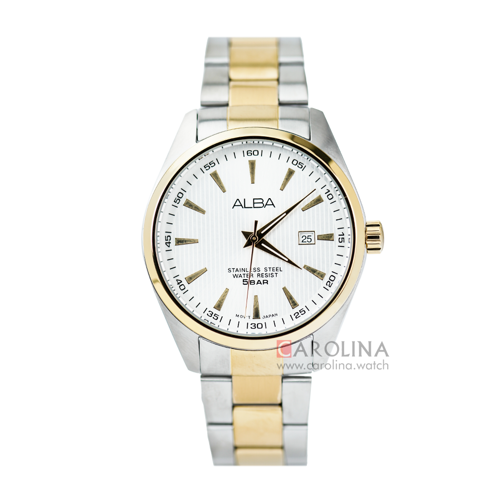 Jam Tangan ALBA Fashion AG8390X1 Men White Pattern Dial Dual Tone Stainless Steel Strap