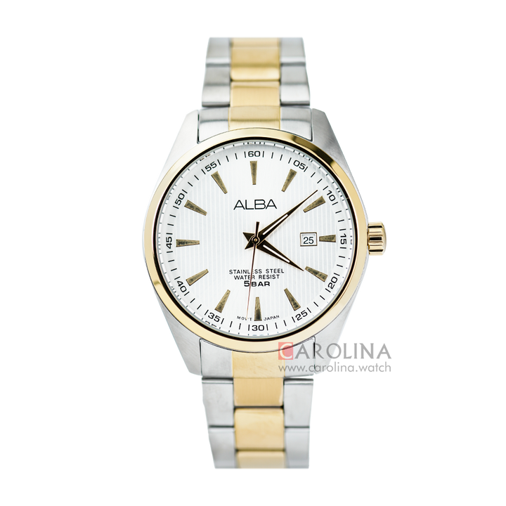 Jam Tangan ALBA Fashion AG8390X1 Men White Pattern Dial Dual Tone Stainless Steel Strap