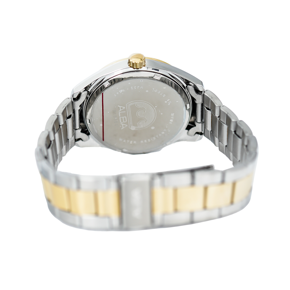 Jam Tangan ALBA Fashion AG8390X1 Men White Pattern Dial Dual Tone Stainless Steel Strap