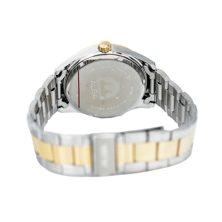 Jam Tangan ALBA Fashion AG8390X1 Men White Pattern Dial Dual Tone Stainless Steel Strap