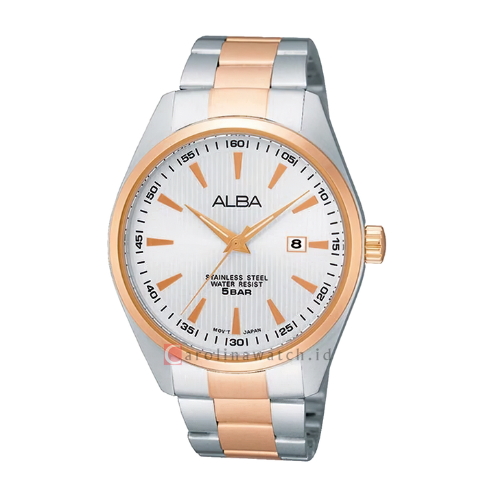 Jam Tangan ALBA Fashion AG8394X1 Men White Dial Dual Tone Stainless Steel Strap