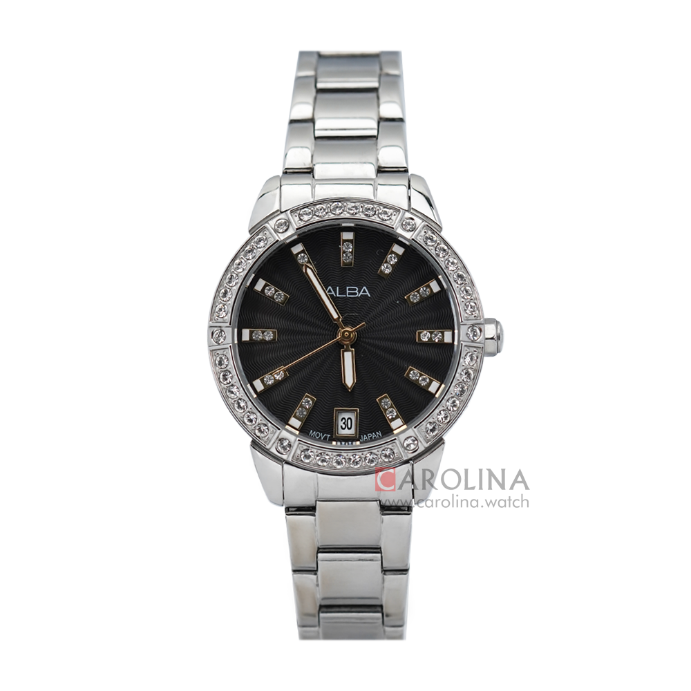 Jam Tangan ALBA AG8H05X1 Women Black Dial Stainless Steel Strap