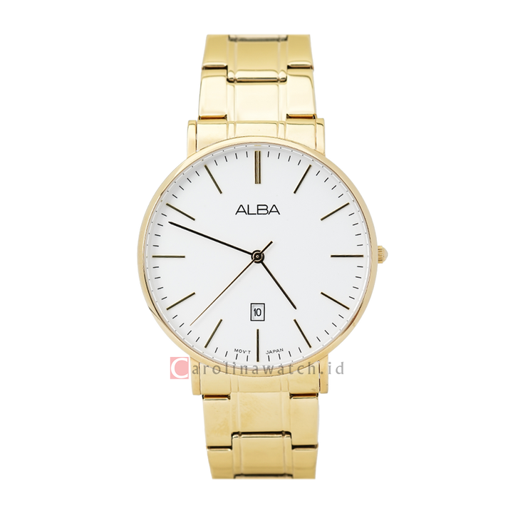 Jam Tangan ALBA AG8H12X1 Men White Dial Gold Stainless Steel Strap