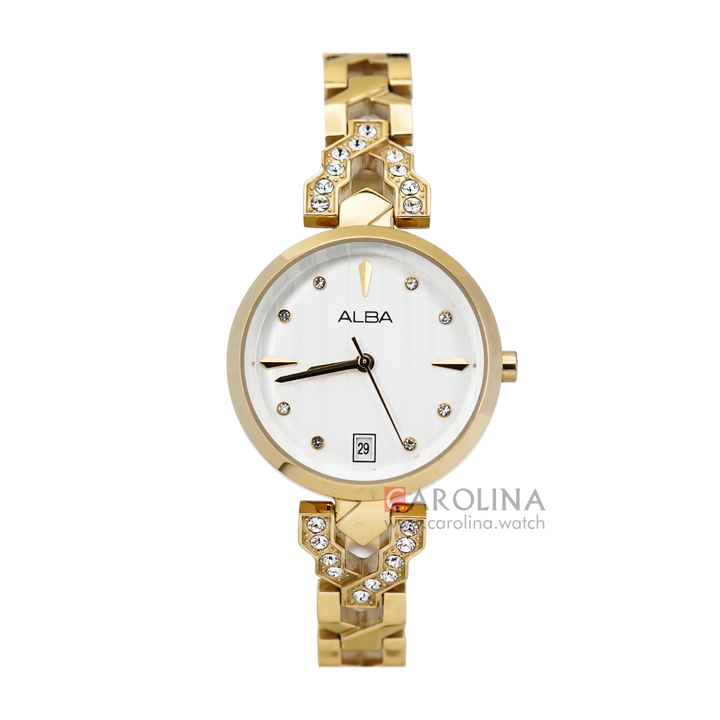Jam Tangan ALBA AG8H72X1 Women White Dial Gold Stainless Steel Strap