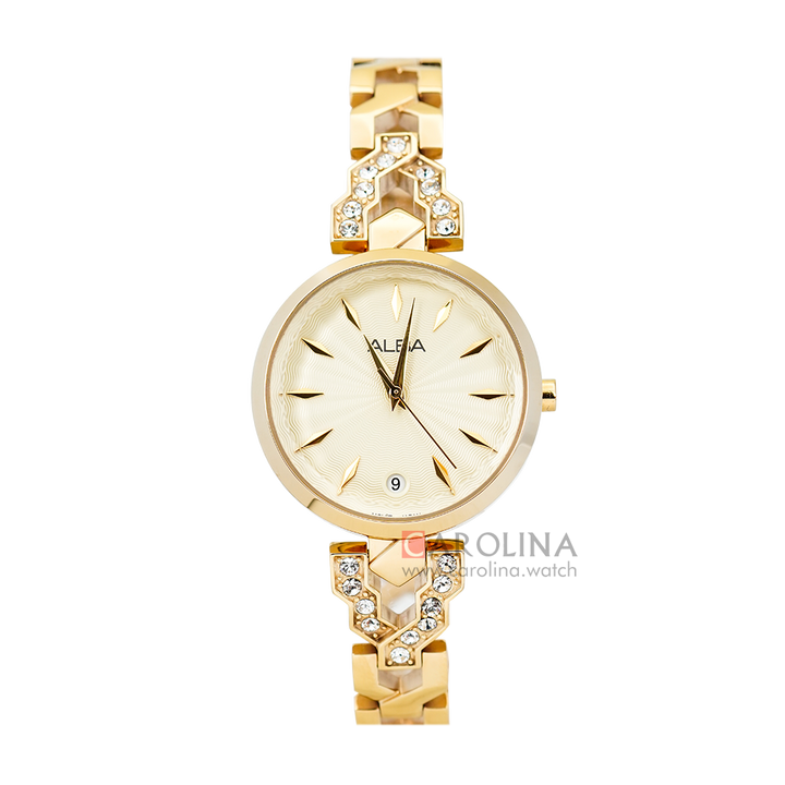 Jam Tangan ALBA AG8H74X1 Women Light Champagne Patterned Dial Gold Stainless Steel Strap