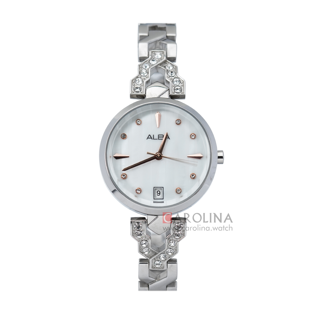 Jam Tangan ALBA AG8H77X1 Women Silver Pattern Dial Sainless Steel Strap