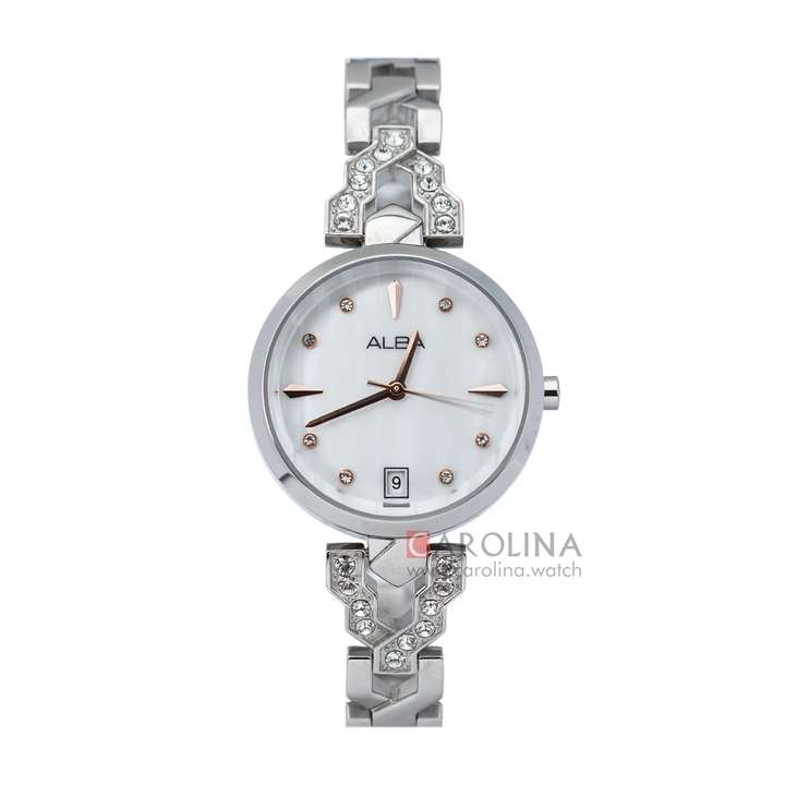 Jam Tangan ALBA AG8H77X1 Women Silver Pattern Dial Sainless Steel Strap