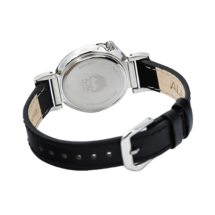 Jam Tangan ALBA AG8J23X1 Women Silver Dial Black Leather Strap