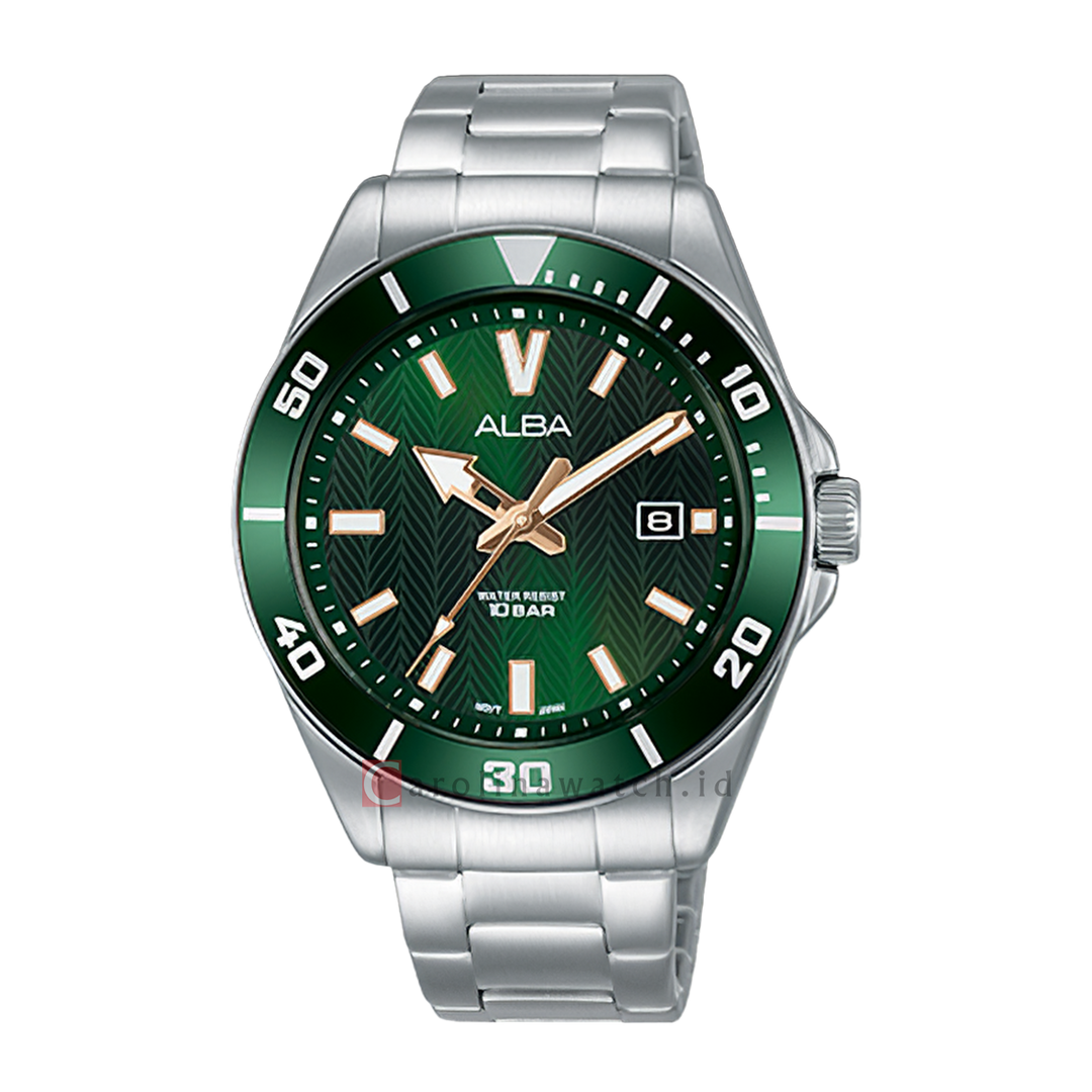 Jam Tangan ALBA AG8J31X1 Men Green Patterned Dial Stainless Steel Strap