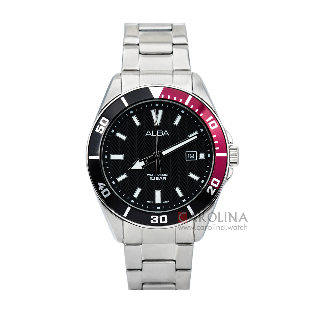 Jam Tangan ALBA Active AG8J35X1 Men Black Patterned Dial Stainless Steel Strap