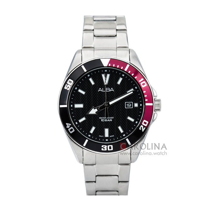 Jam Tangan ALBA Active AG8J35X1 Men Black Patterned Dial Stainless Steel Strap