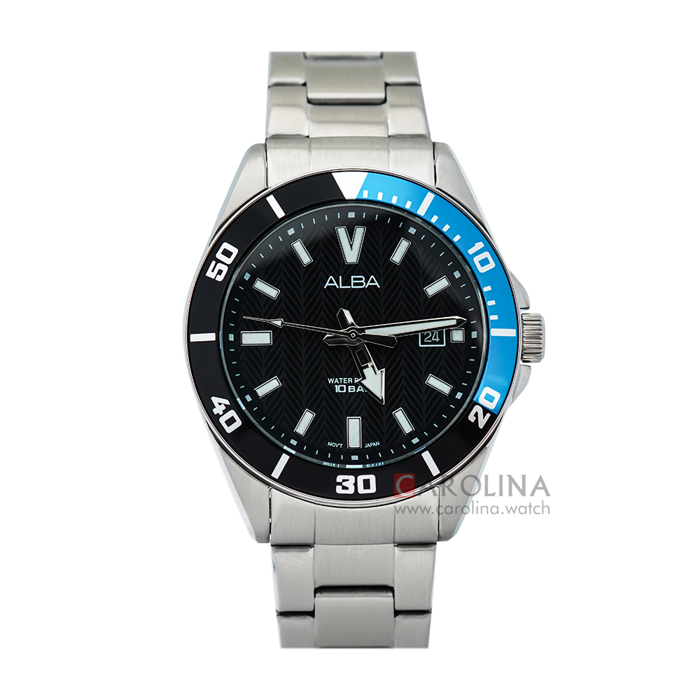 Jam Tangan ALBA Active AG8J37X1 Men Black Patterned Dial Stainless Steel Strap