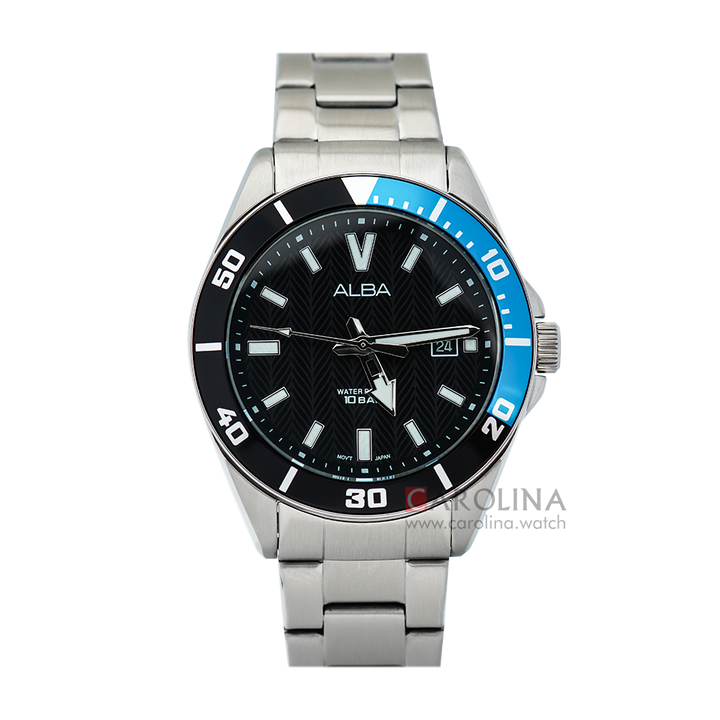 Jam Tangan ALBA Active AG8J37X1 Men Black Patterned Dial Stainless Steel Strap