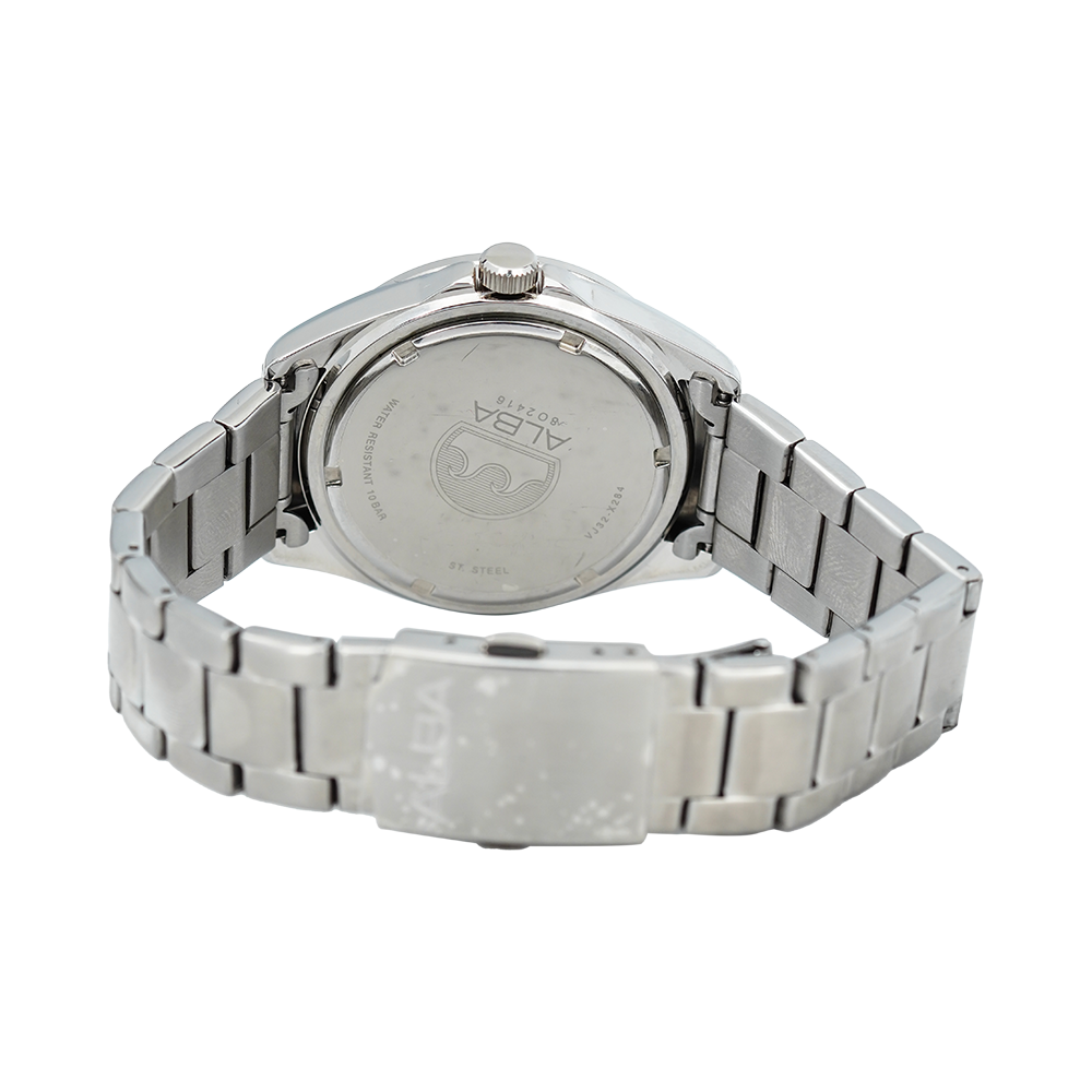 Jam Tangan ALBA Active AG8J37X1 Men Black Patterned Dial Stainless Steel Strap