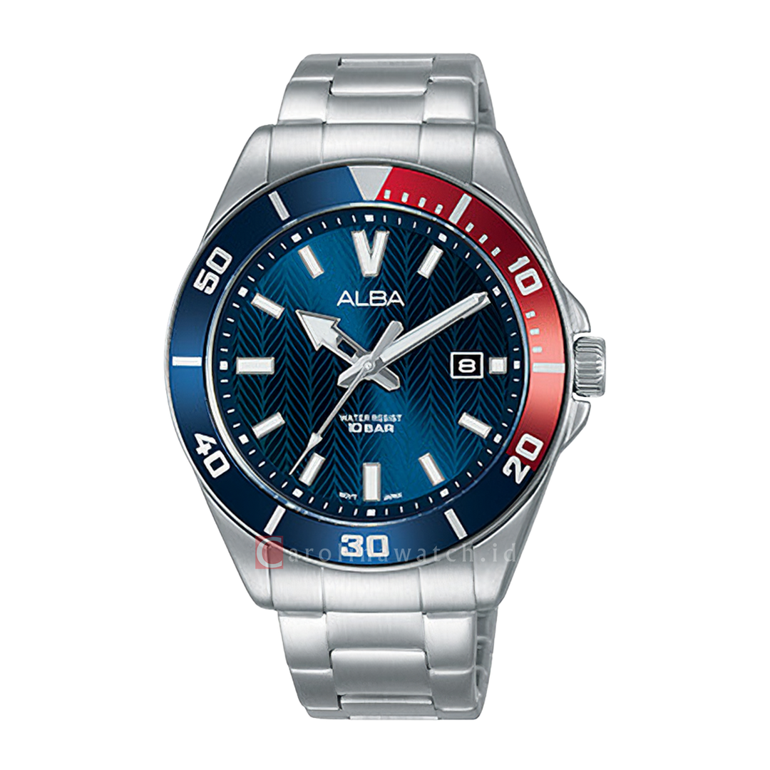 Jam Tangan ALBA Active AG8J39X1 Men Blue Patterned Dial Stainless Steel Strap