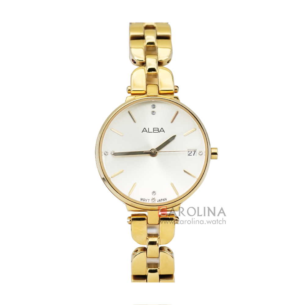 Jam Tangan ALBA Fashion AG8J48X1 Women Gold Dial Gold Stainless Steel Strap