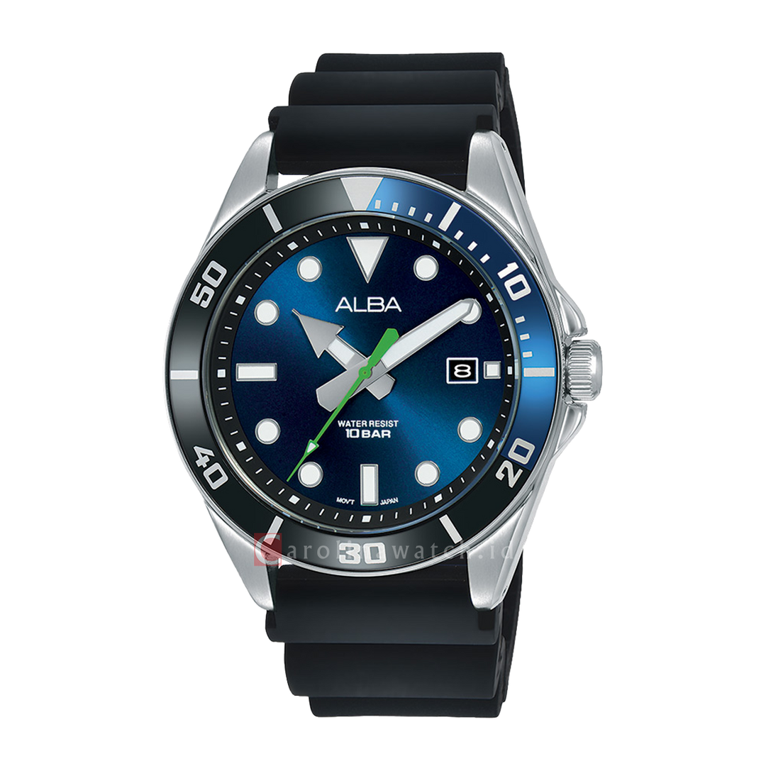 Jam Tangan ALBA Active AG8K17X1 Men Blue Dial Black Rubber Strap