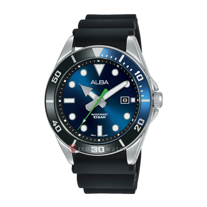 Jam Tangan ALBA Active AG8K17X1 Men Blue Dial Black Rubber Strap