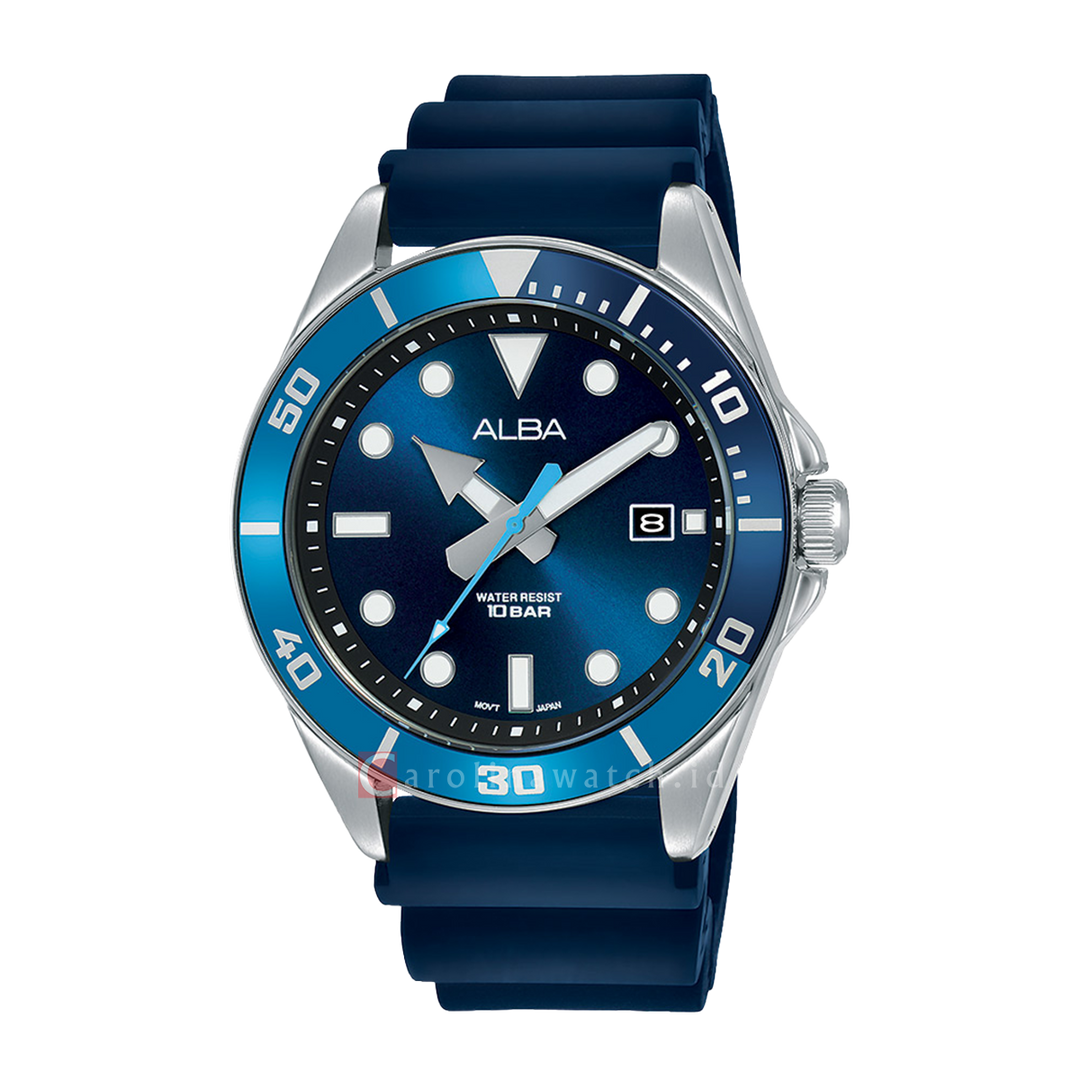 Jam Tangan ALBA Active AG8K19X1 Men Blue Dial Blue Rubber Strap