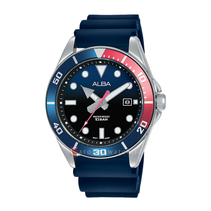 Jam Tangan ALBA Active AG8K21X1 Men Blue Gradation Dial Blue Rubber Strap