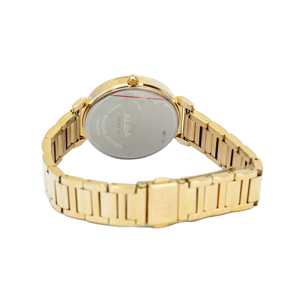 Jam Tangan ALBA Fashion AG8K70X1 Women Silver Dial Gold Stainless Steel Strap