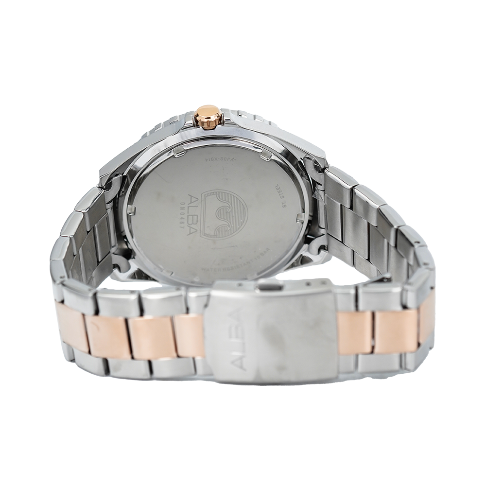 Jam Tangan ALBA AG8L17X1 Men Black Dial Dual Tone Stainless Steel Strap