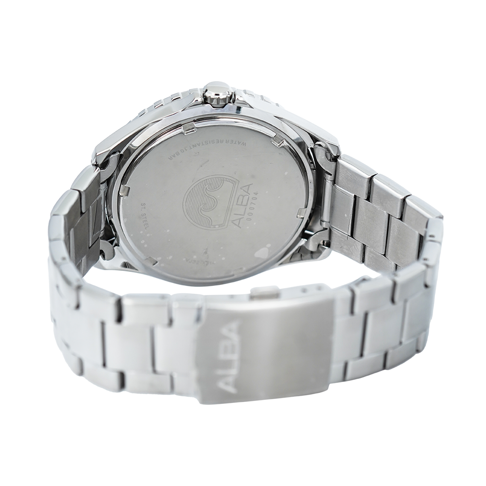 Jam Tangan ALBA Fashion AG8L29X1 Men Black Patterned Dial Stainless Steel Strap