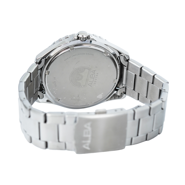 Jam Tangan ALBA Fashion AG8L29X1 Men Black Patterned Dial Stainless Steel Strap