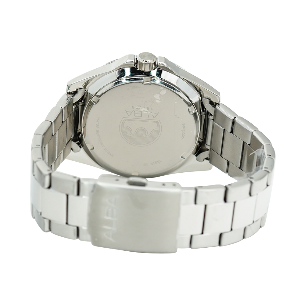 Jam Tangan  ALBA Active AG8L99X1 Men White Patterned Dial Stainless Steel Strap