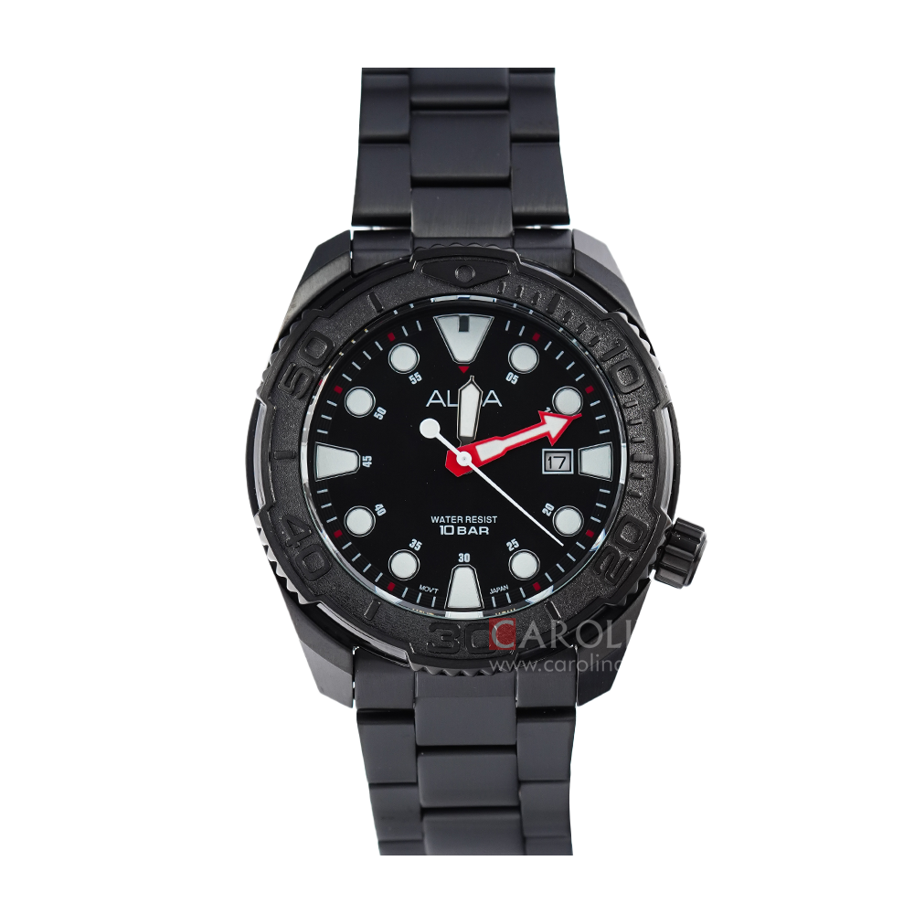 Jam Tangan ALBA Active AG8M13X1 Men Black Dial Black Stainless Steel Strap
