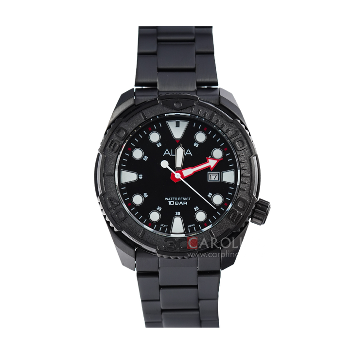Jam Tangan ALBA Active AG8M13X1 Men Black Dial Black Stainless Steel Strap