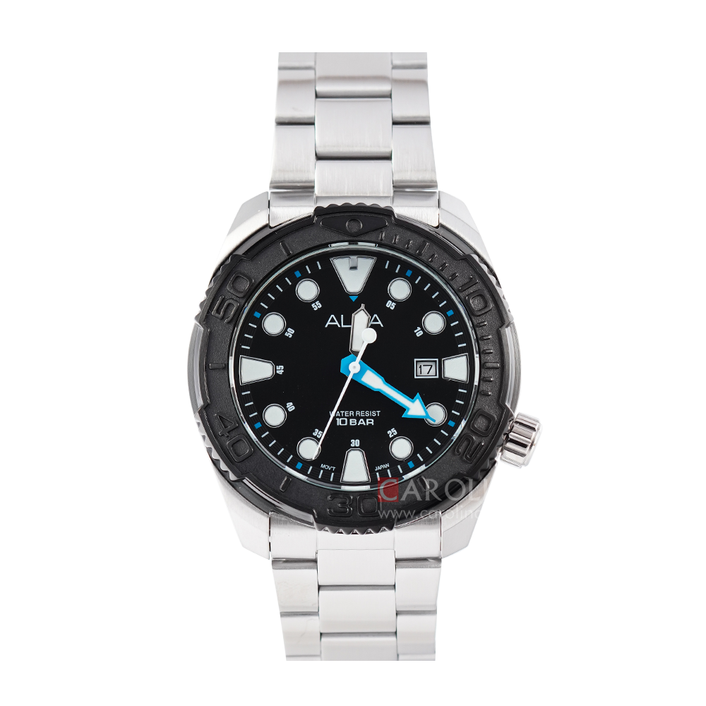Jam Tangan ALBA AG8M15X1 Men Black Dial Stainless Steel Strap