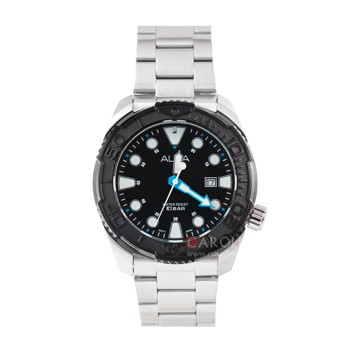 Jam Tangan ALBA AG8M15X1 Men Black Dial Stainless Steel Strap