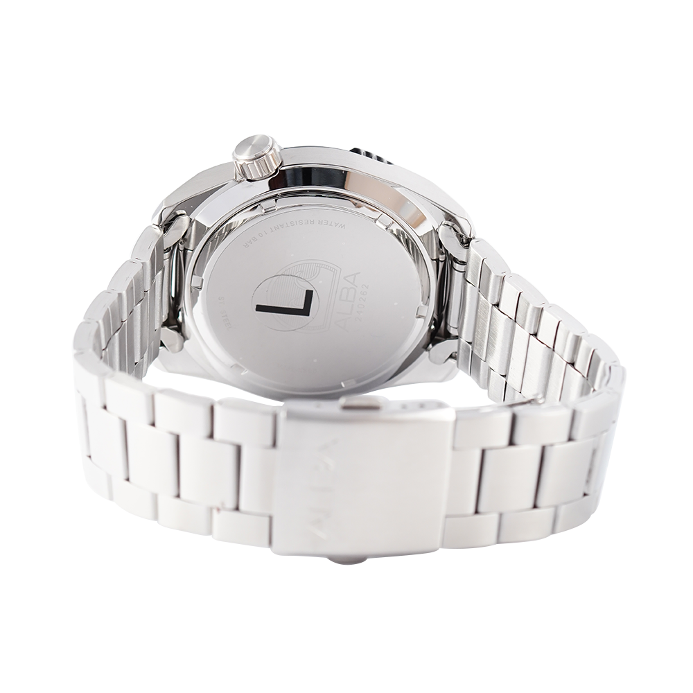 Jam Tangan ALBA AG8M15X1 Men Black Dial Stainless Steel Strap
