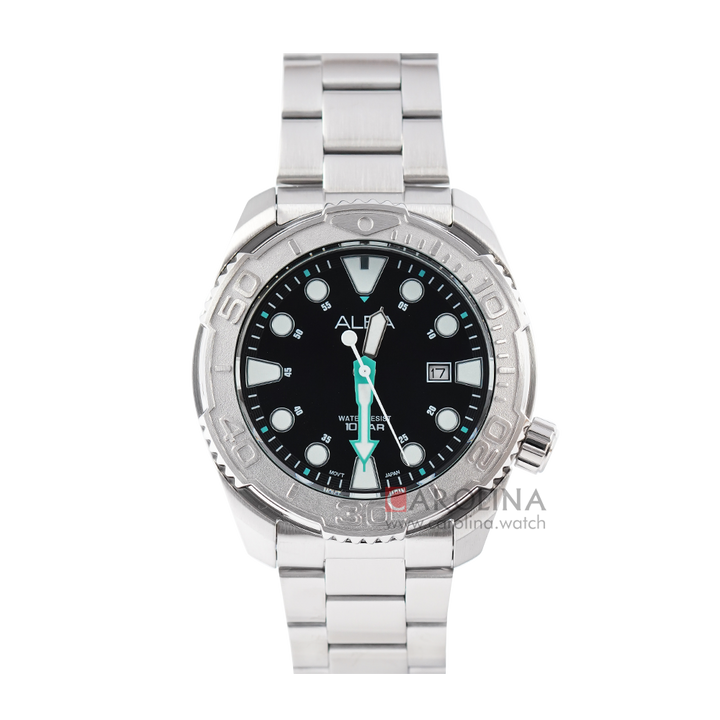 Jam Tangan ALBA Active AG8M23X1 Men Black Dial Stainless Steel Strap