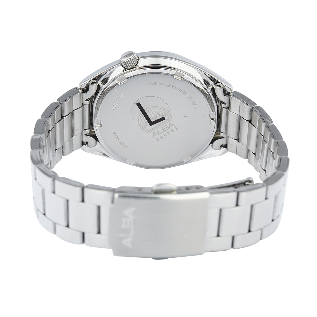 Jam Tangan ALBA Active AG8M37X1 Women Light Blue Patterned Dial Stainless Steel Strap