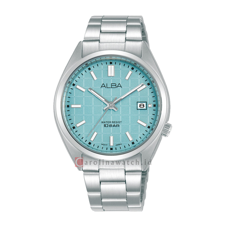 Jam Tangan ALBA Active AG8M37X1 Women Light Blue Patterned Dial Stainless Steel Strap