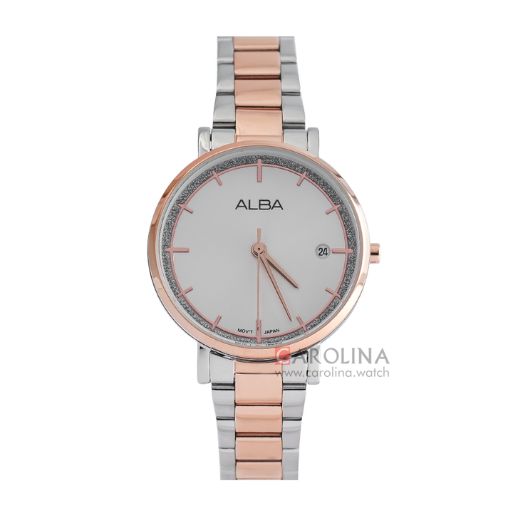 Jam Tangan ALBA AG8M74X1 Women Silver White Dial Dual Tone Stainless Steel Strap
